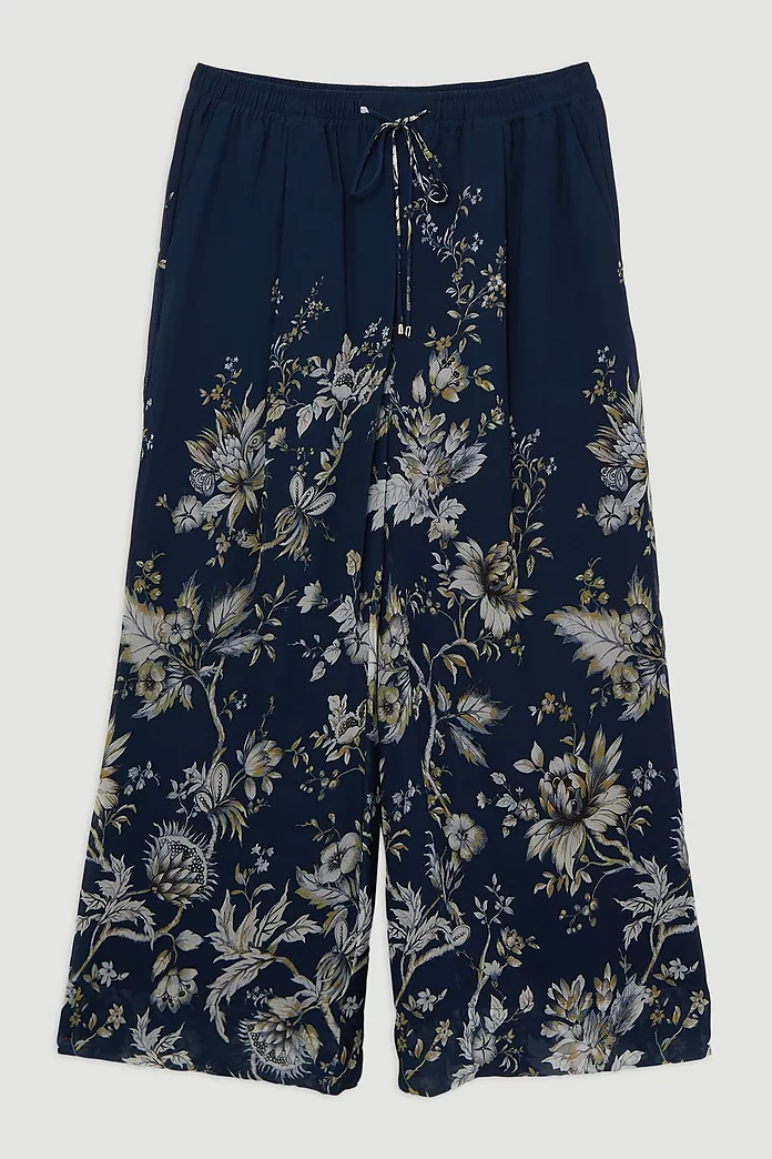 Plus Size Border Print Viscose Piped Woven Wide Leg Pants Plus Size Border Print Viscose Piped Woven Wide Leg Pants